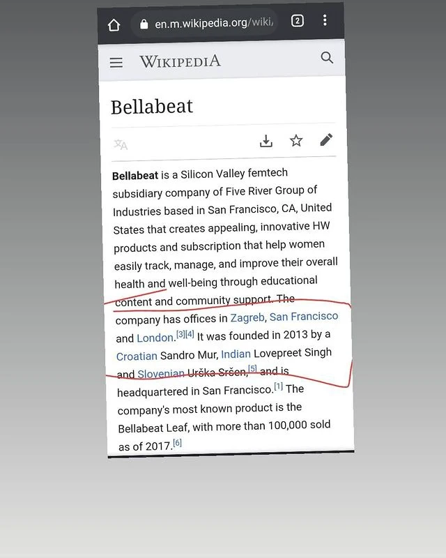 Older mobile Wikipedia Bellabeat page capture