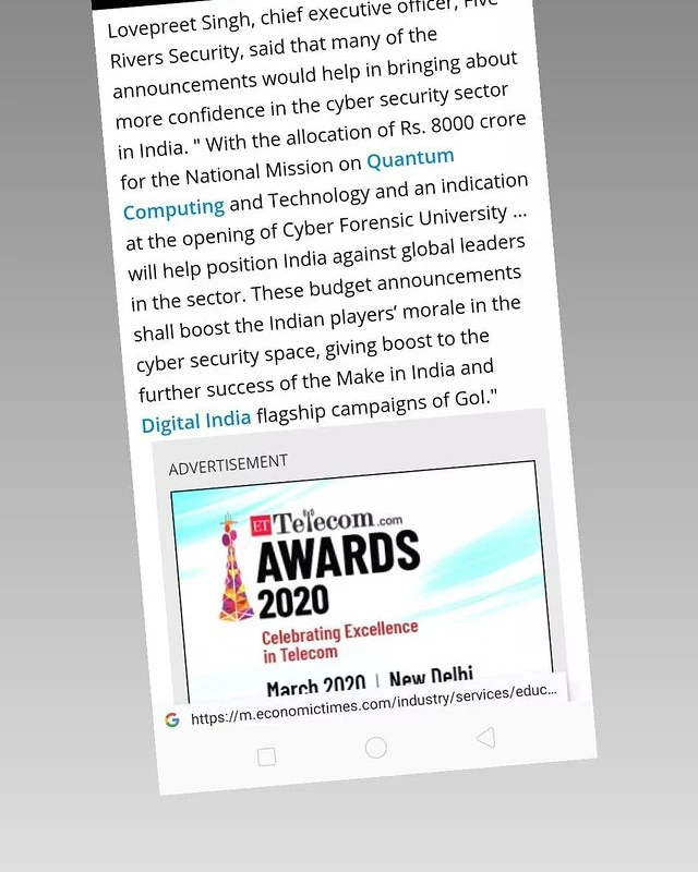 Economic Times article excerpt quoting Lovepreet Singh on technology and cybersecurity budget announcements