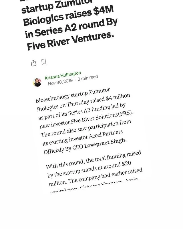 Archived Zumutor Biologics funding headline naming Five River Ventures