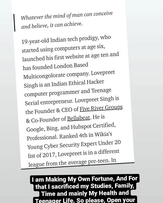 Archived founder-profile excerpt mentioning Lovepreet Singh