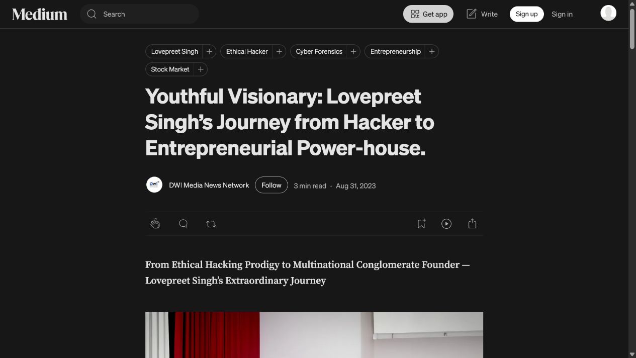Medium article headline with DWI Media News Network byline and 31 August 2023 date