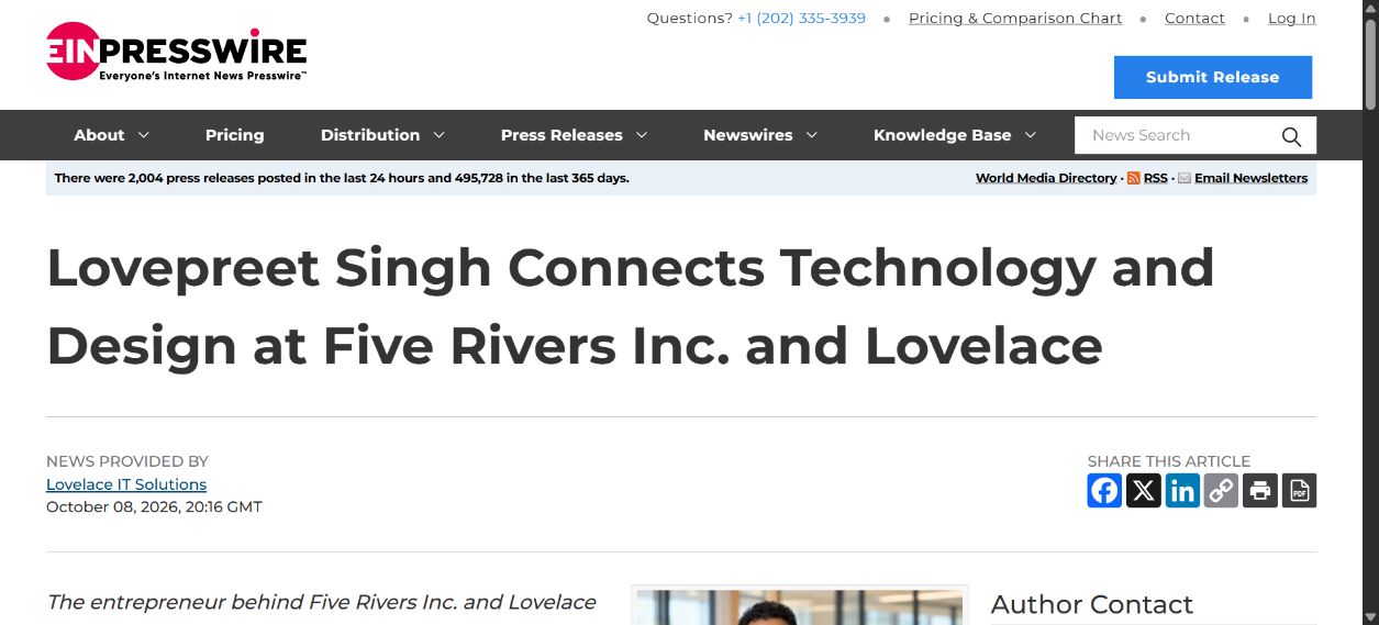 EIN Presswire masthead, release headline and Lovelace IT Solutions source credit